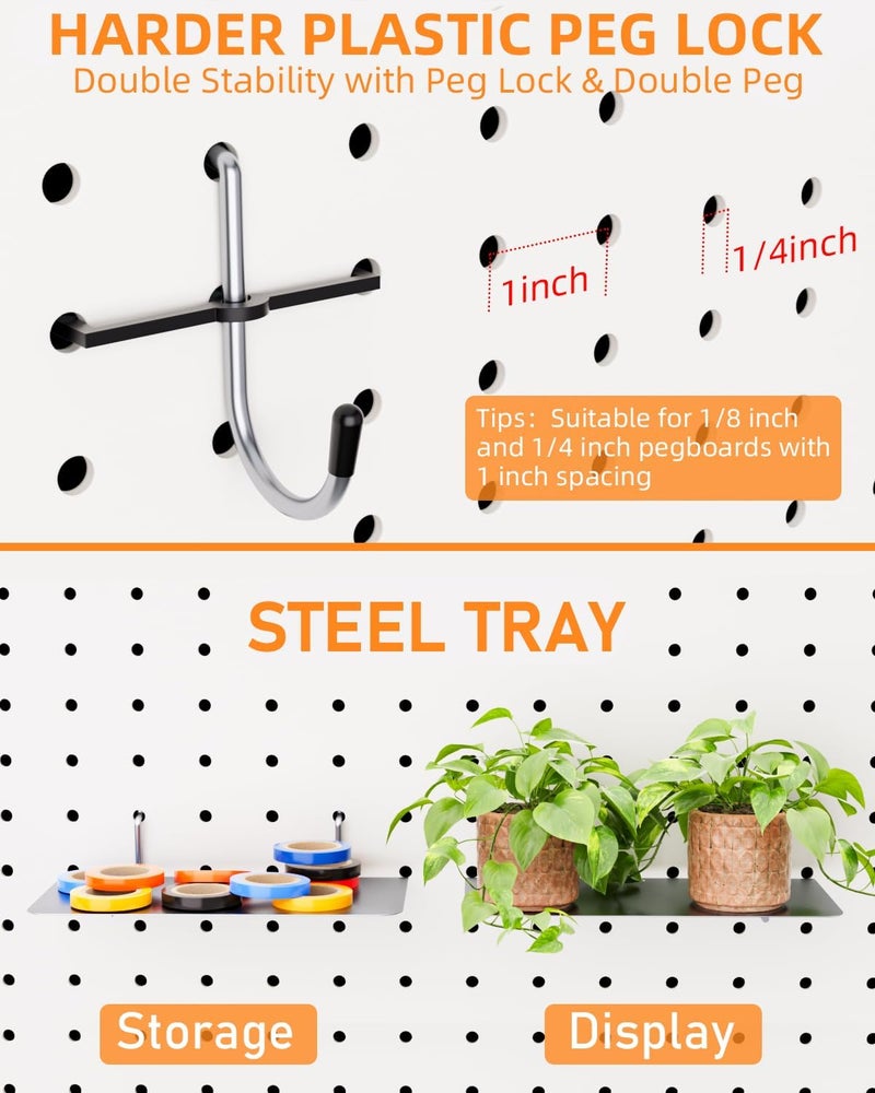INCLY 238PCS Pegboard Accessories Organizer Kit, Peg Board Hooks Assortment with Peg Bins, Baskets, Paper Towel Holder for 1/8 and 1/4 inch Pegboard Hanging Tools, Garage Wall Storage Attachments - Image 4